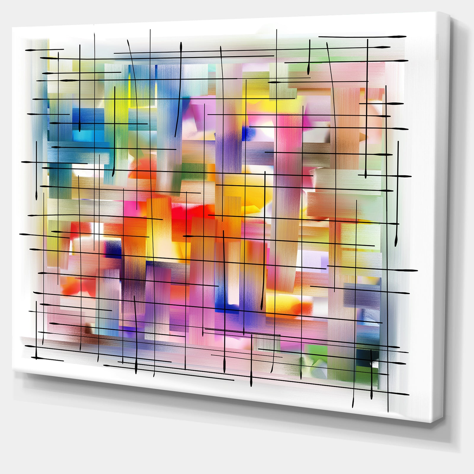 Colorful Stain Design with Grid - Abstract Painting Canvas Print