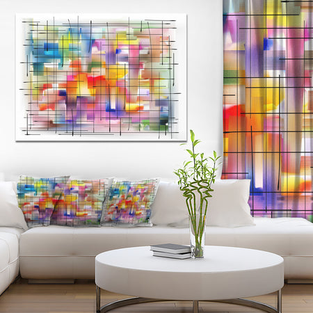 Colorful Stain Design with Grid - Abstract Painting Canvas Print