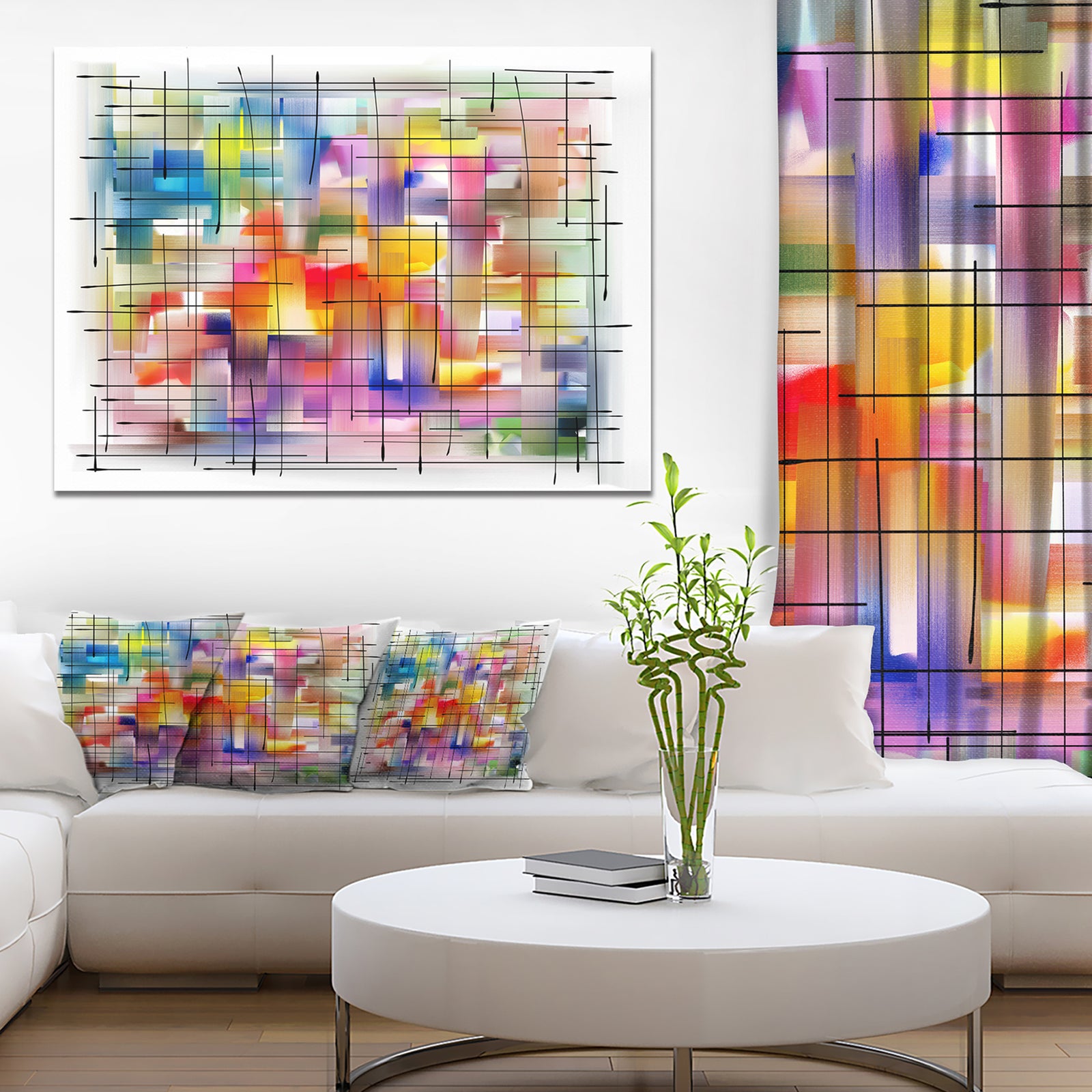 Colorful Stain Design with Grid - Abstract Painting Canvas Print