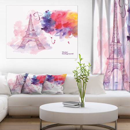 Eiffel Tower in Cloud of Colors - Watercolor Painting Canvas Print