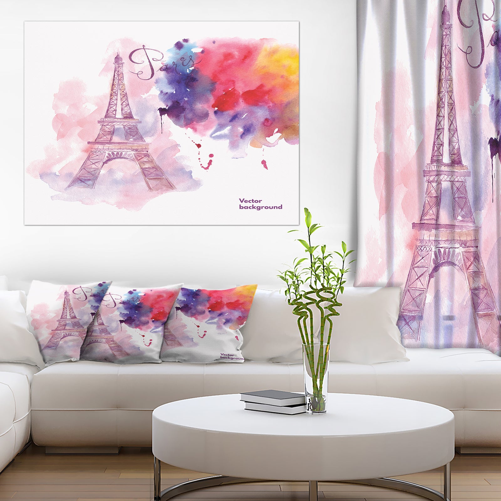 Eiffel Tower in Cloud of Colors - Watercolor Painting Canvas Print