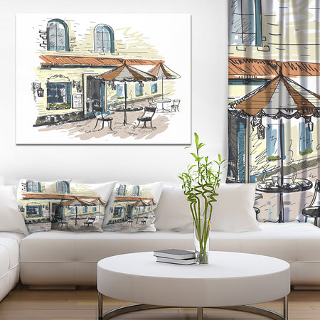 Street Cafe - Watercolor Painting Canvas Art Print