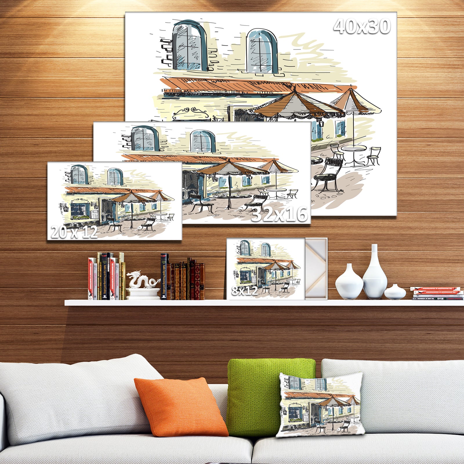 Street Cafe - Watercolor Painting Canvas Art Print