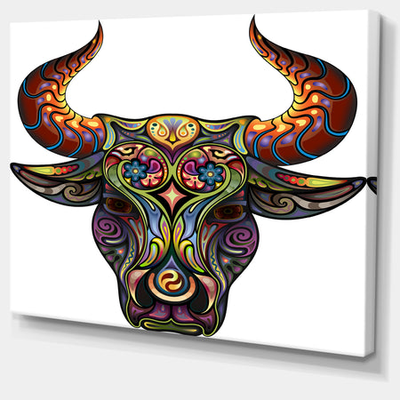 Ornamental Bull - Animal Canvas Digital Art Print