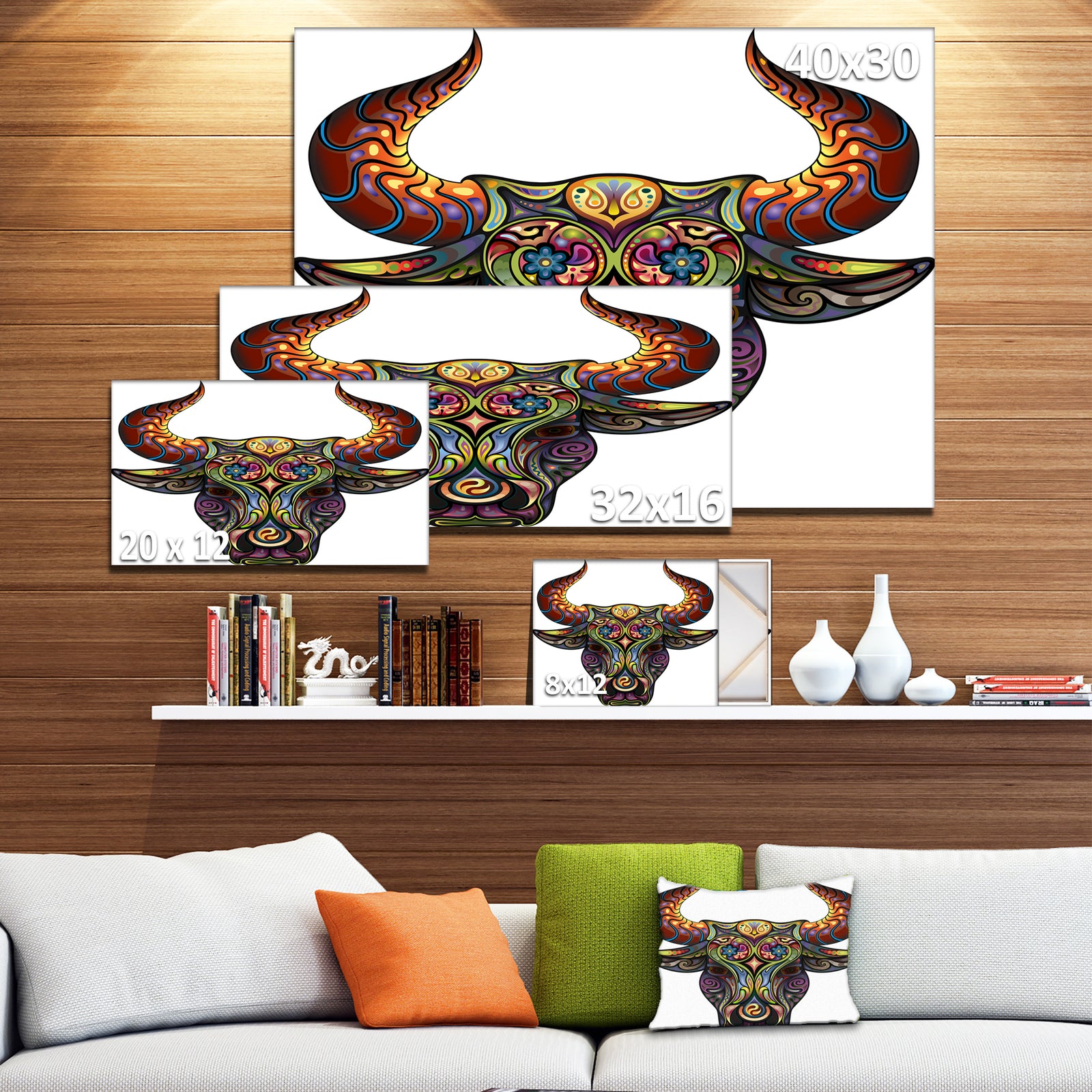 Ornamental Bull - Animal Canvas Digital Art Print