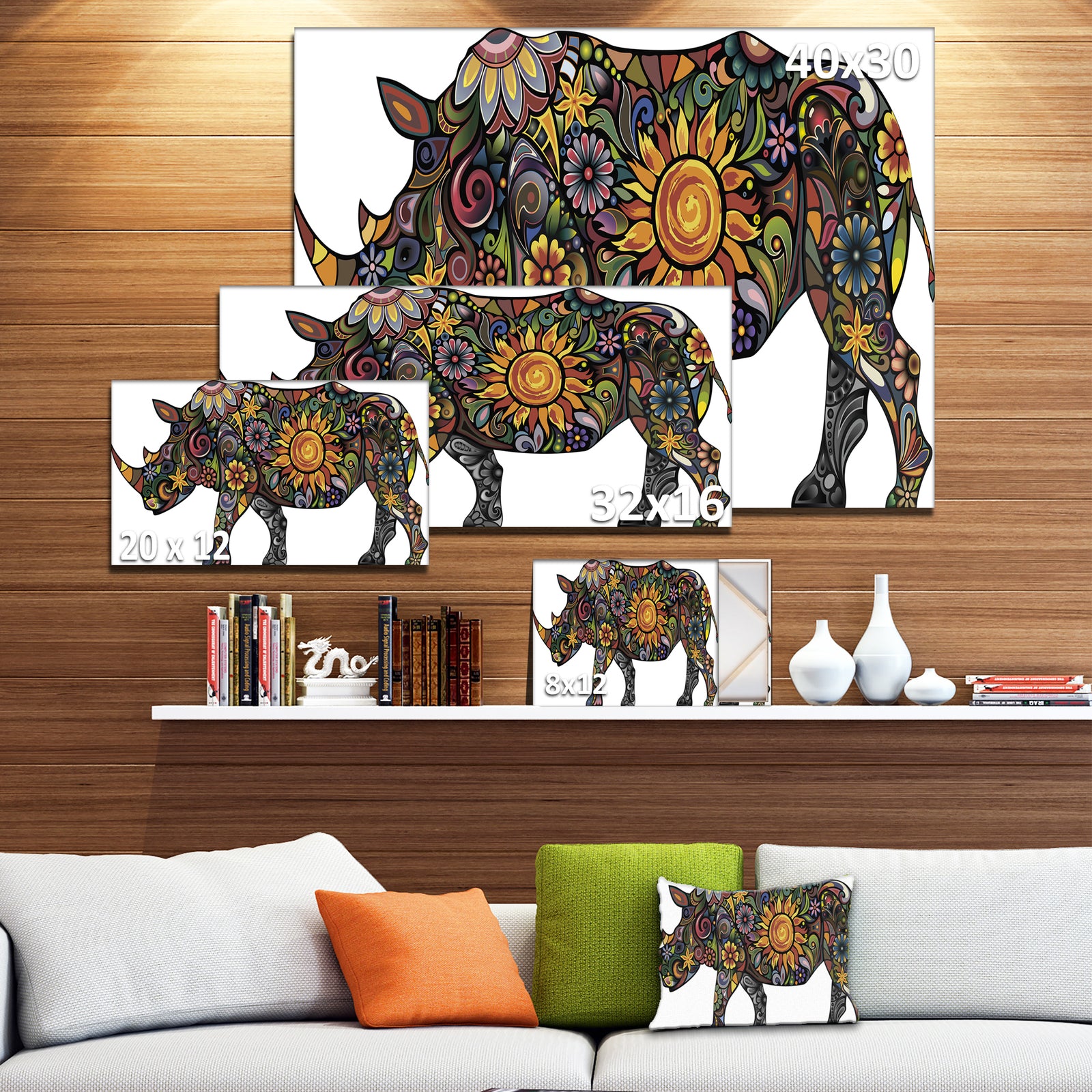 Cheerful Rhinoceros on White - Animal Digital Canvas Print