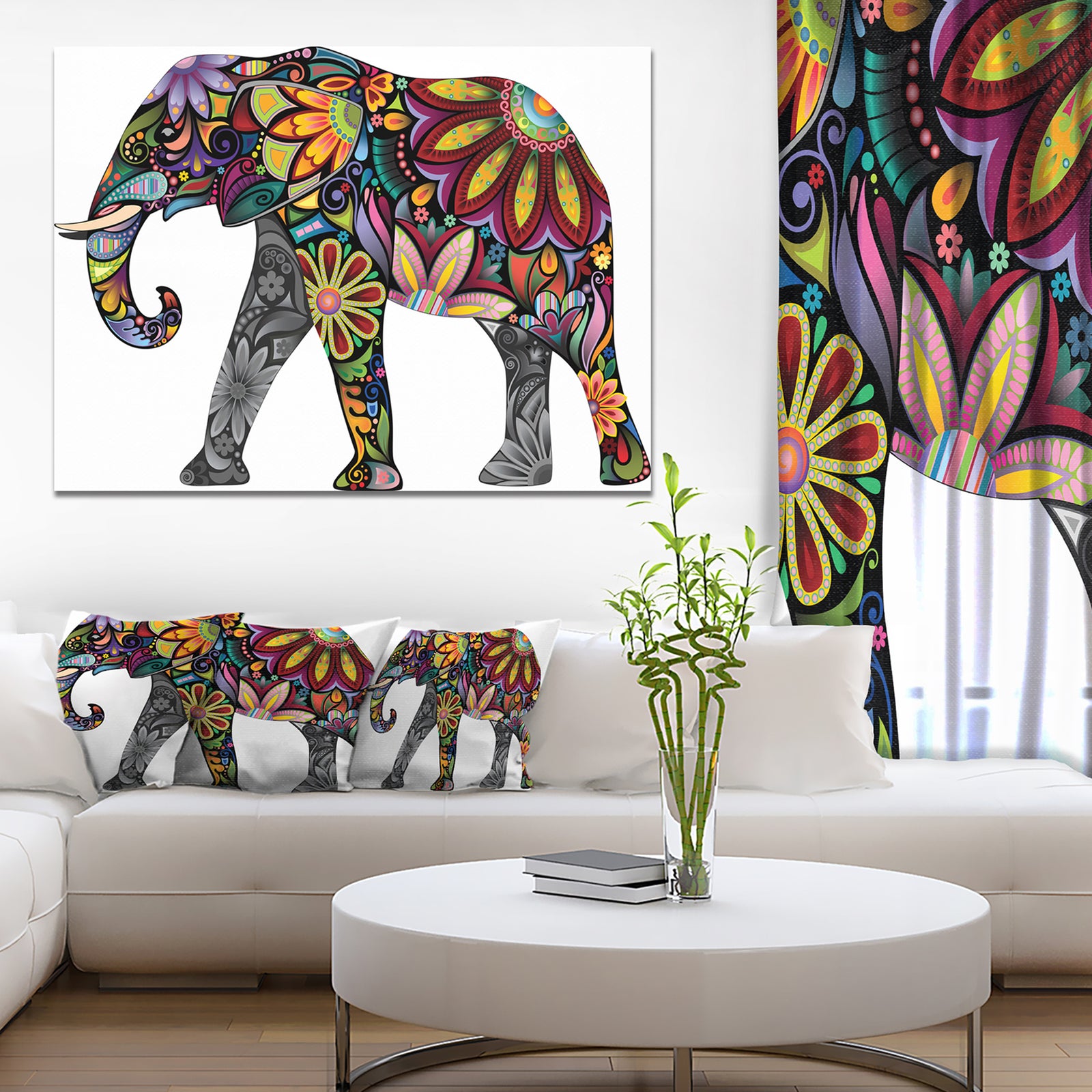 Yellow Cheerful Elephant - Animal Digital Art Canvas Print