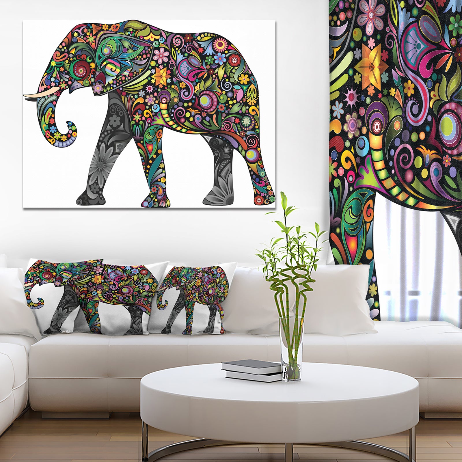Floral Cheerful Elephant - Animal Digital Art Canvas Print