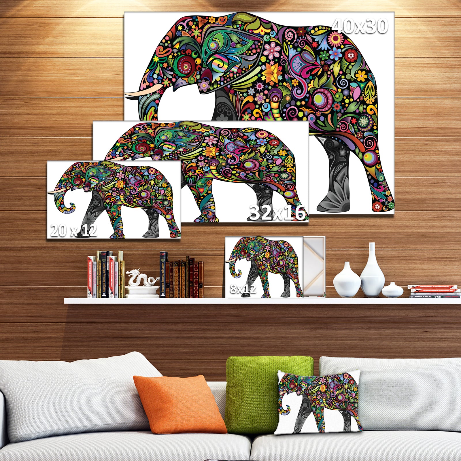 Floral Cheerful Elephant - Animal Digital Art Canvas Print