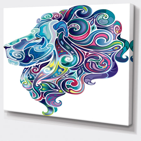 Blue Lion Abstract Art - Animal Digital Art Canvas Print