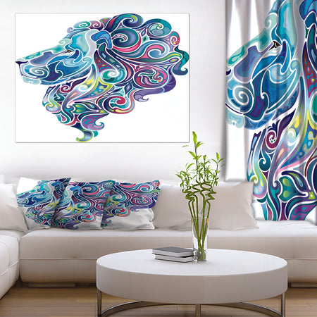 Blue Lion Abstract Art - Animal Digital Art Canvas Print