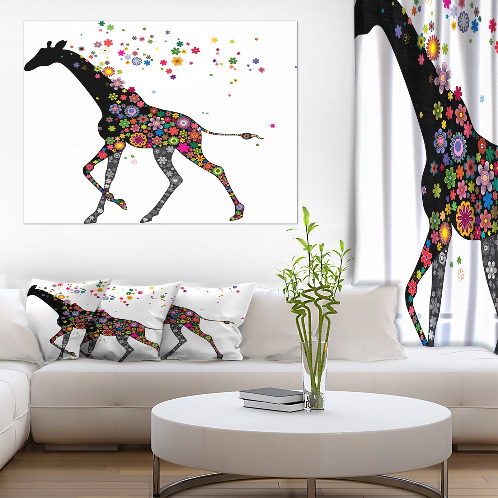 Cheerful Giraffe Running - Animal Digital Art Canvas Print