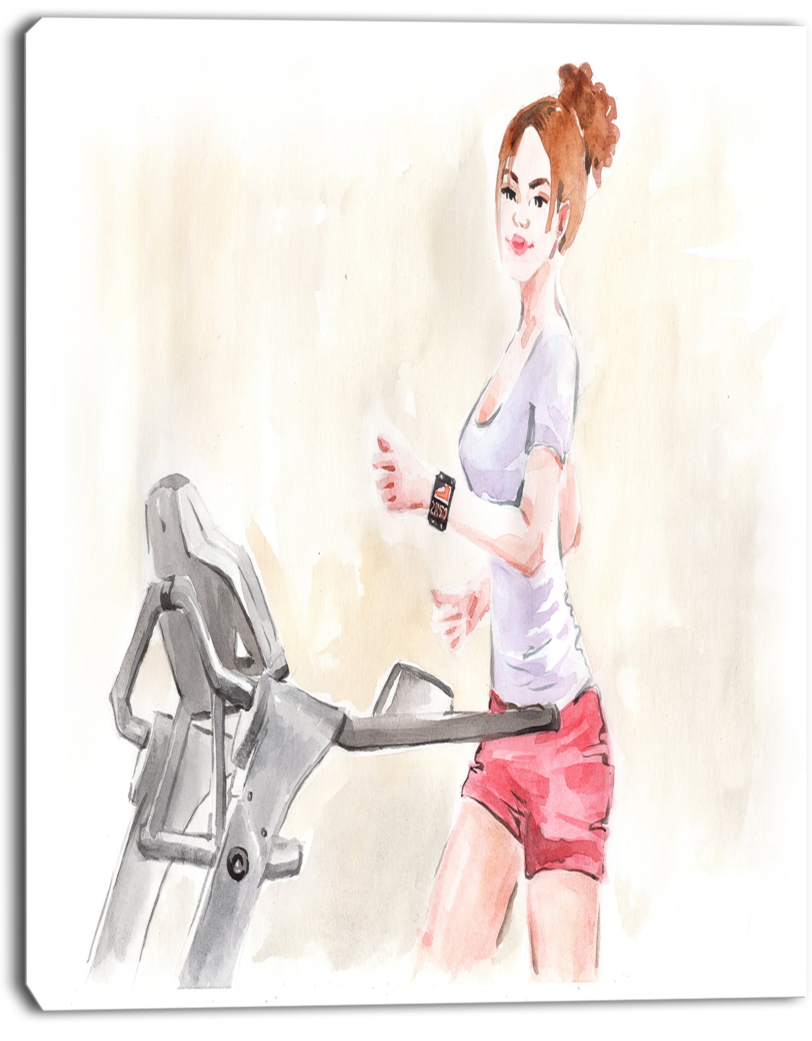 Pretty Workout with Fitness Watch - 16x32 Digital Art Canvas Print