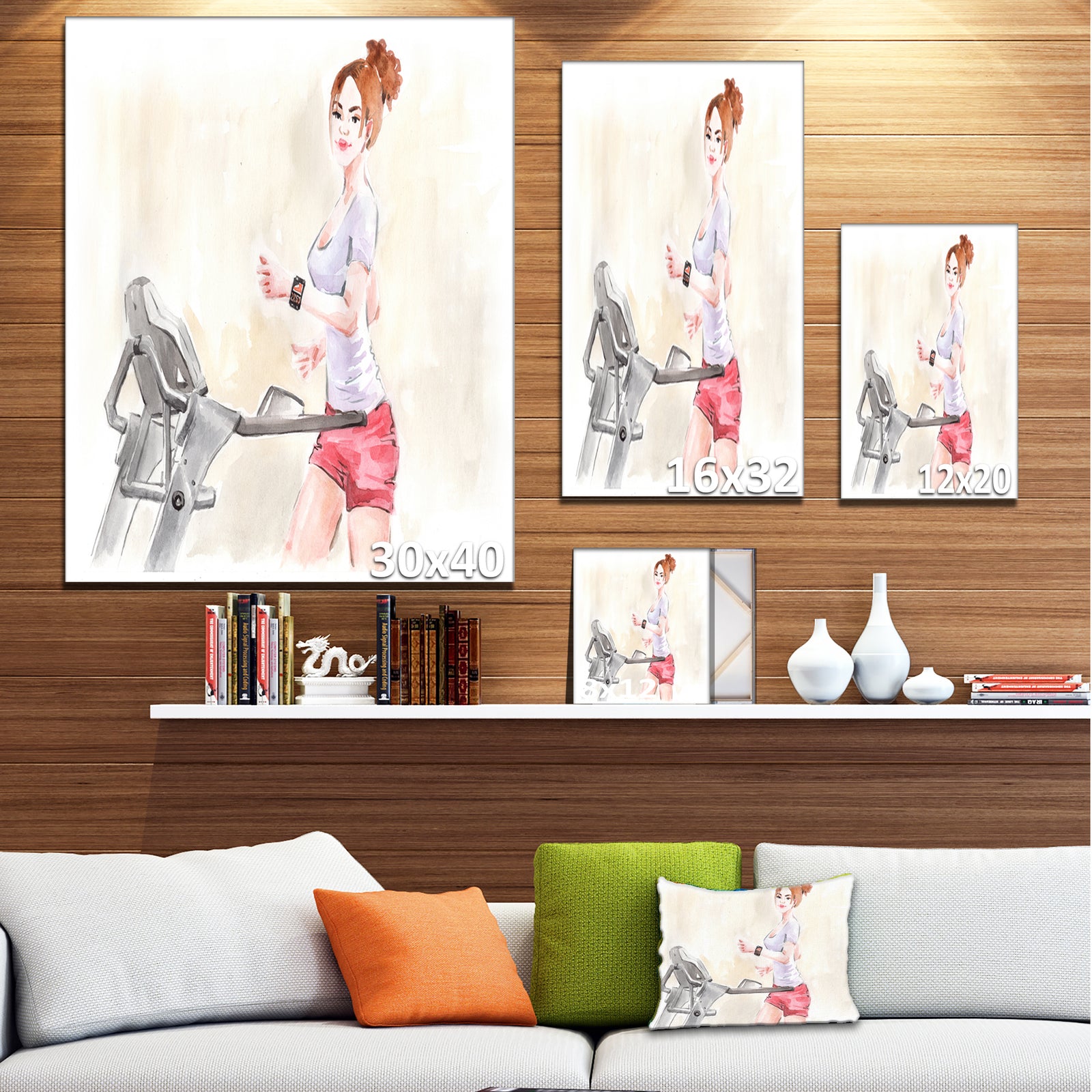 Pretty Workout with Fitness Watch - 16x32 Digital Art Canvas Print