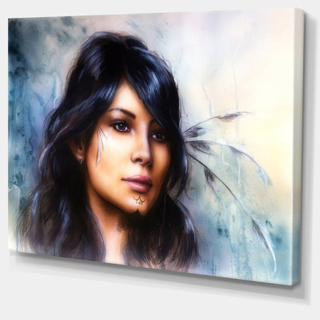 Indian Woman with Ornament Tattoo - Portrait Canvas Art Print