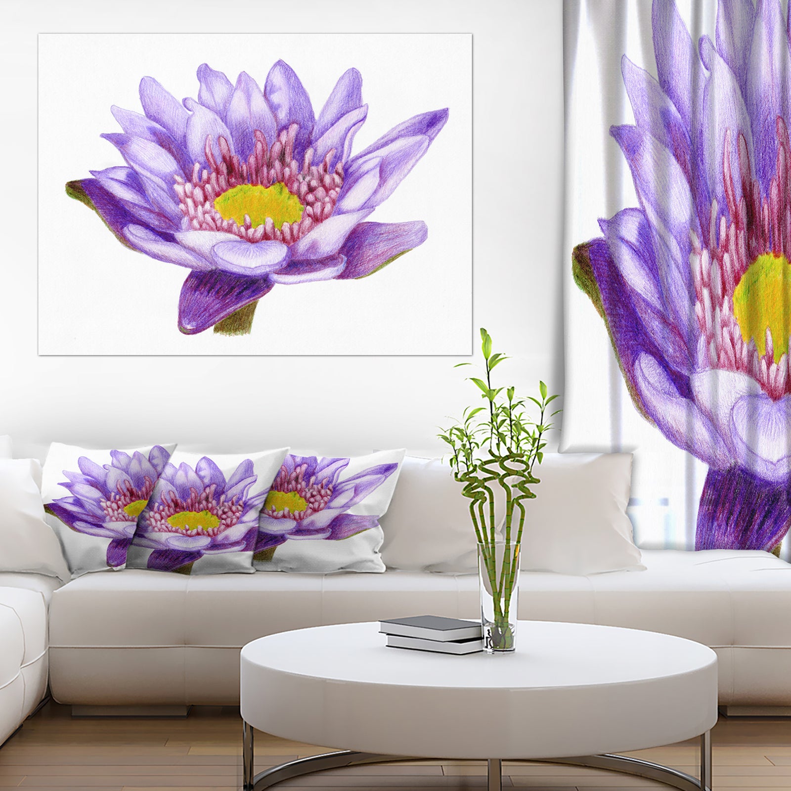 Hand'drawn Purple Lotus - Floral Art Canvas Print