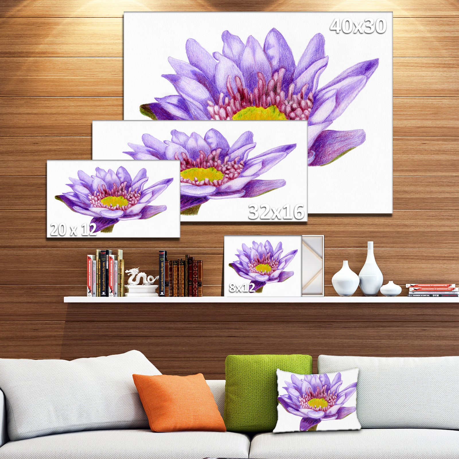 Hand'drawn Purple Lotus - Floral Art Canvas Print