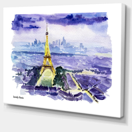 Eiffel Tower on Blue Background - Painting Canvas Art Print