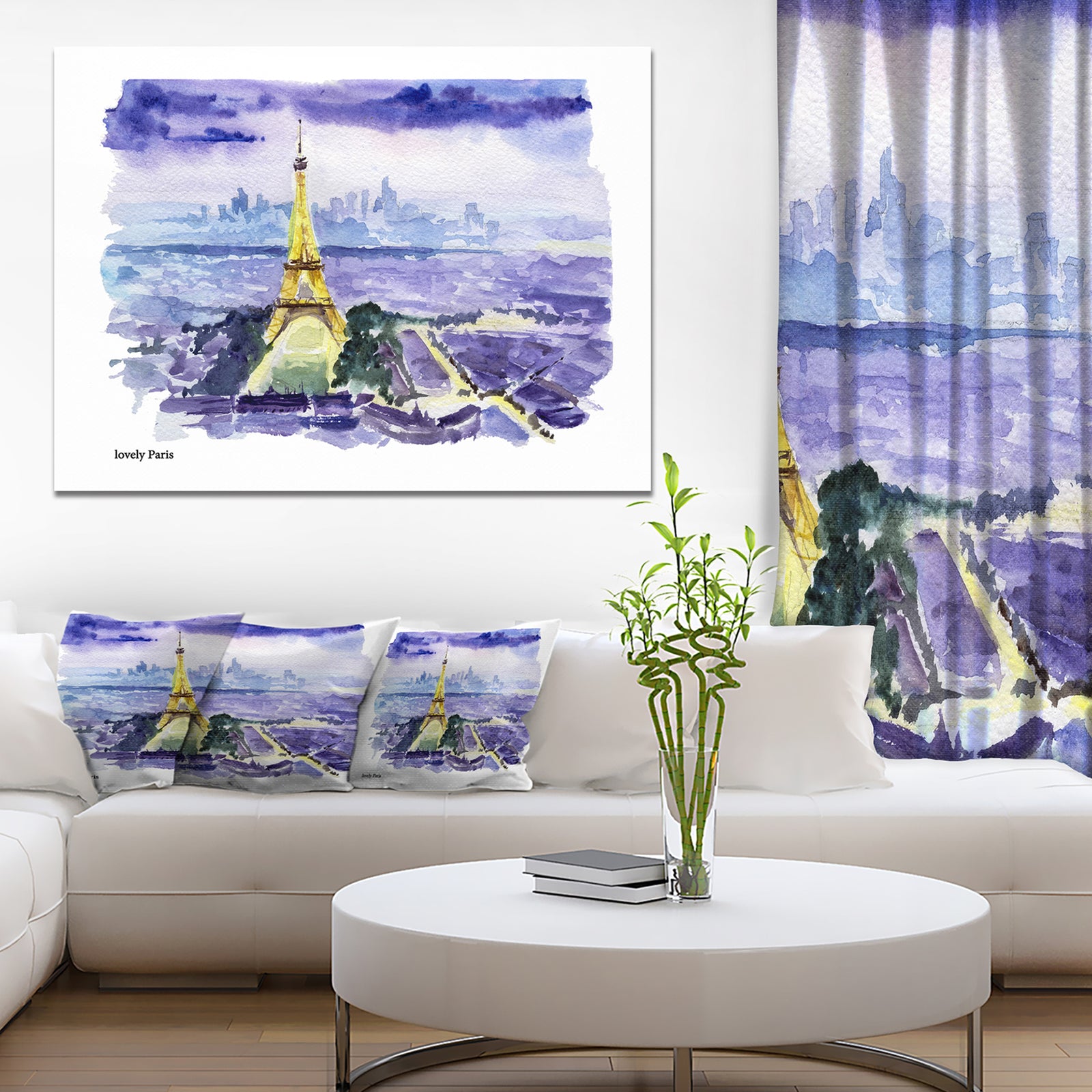 Eiffel Tower on Blue Background - Painting Canvas Art Print