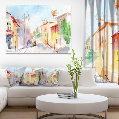 Illustrated Parisian Street - Watercolor Cityscape Canvas Print