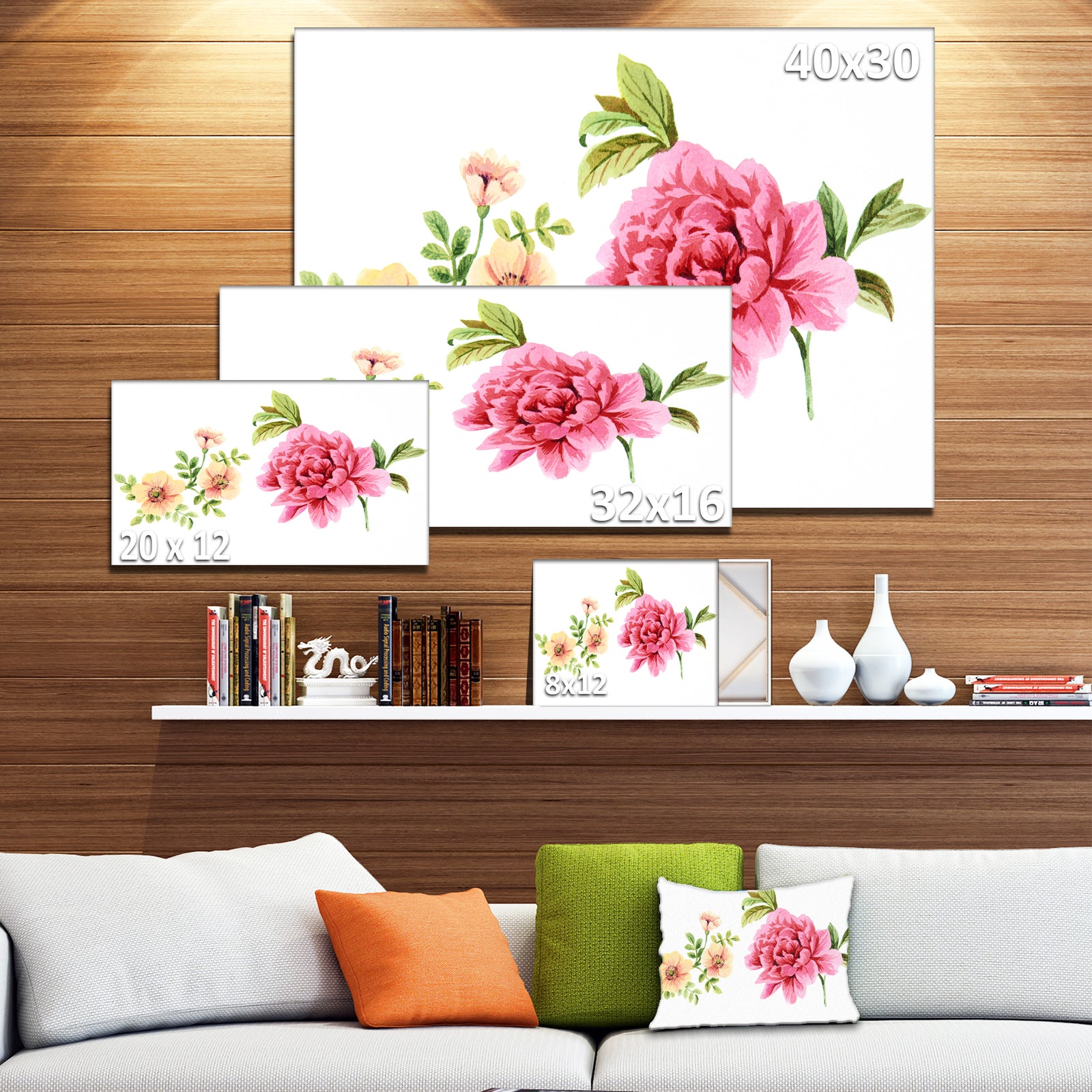 Pink and Orange Flowers - Watercolor Floral Art Canvas Print