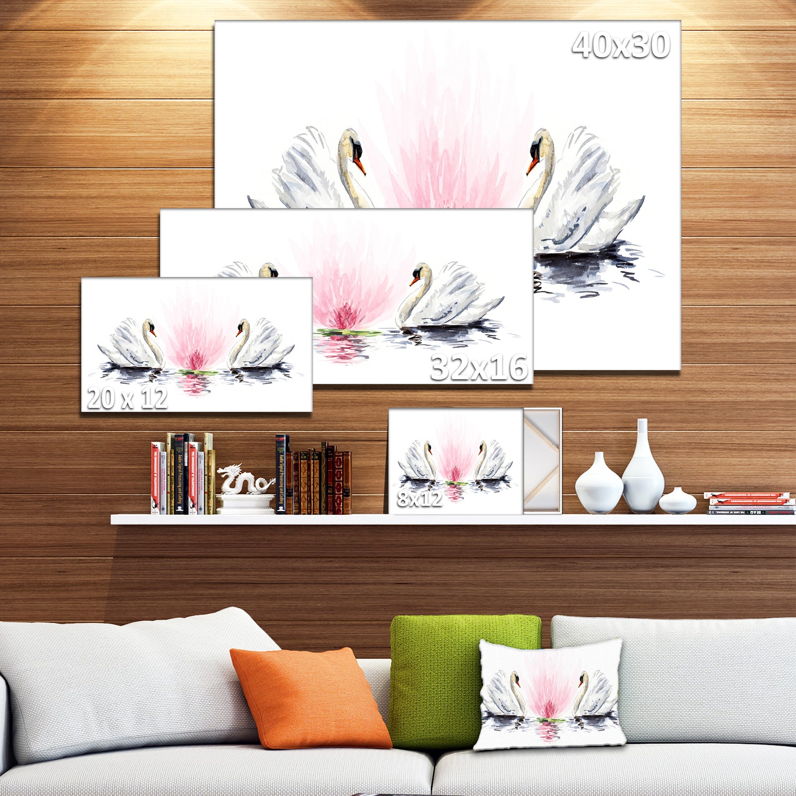 Floating Swans on White Background - Animal Canvas Art Print