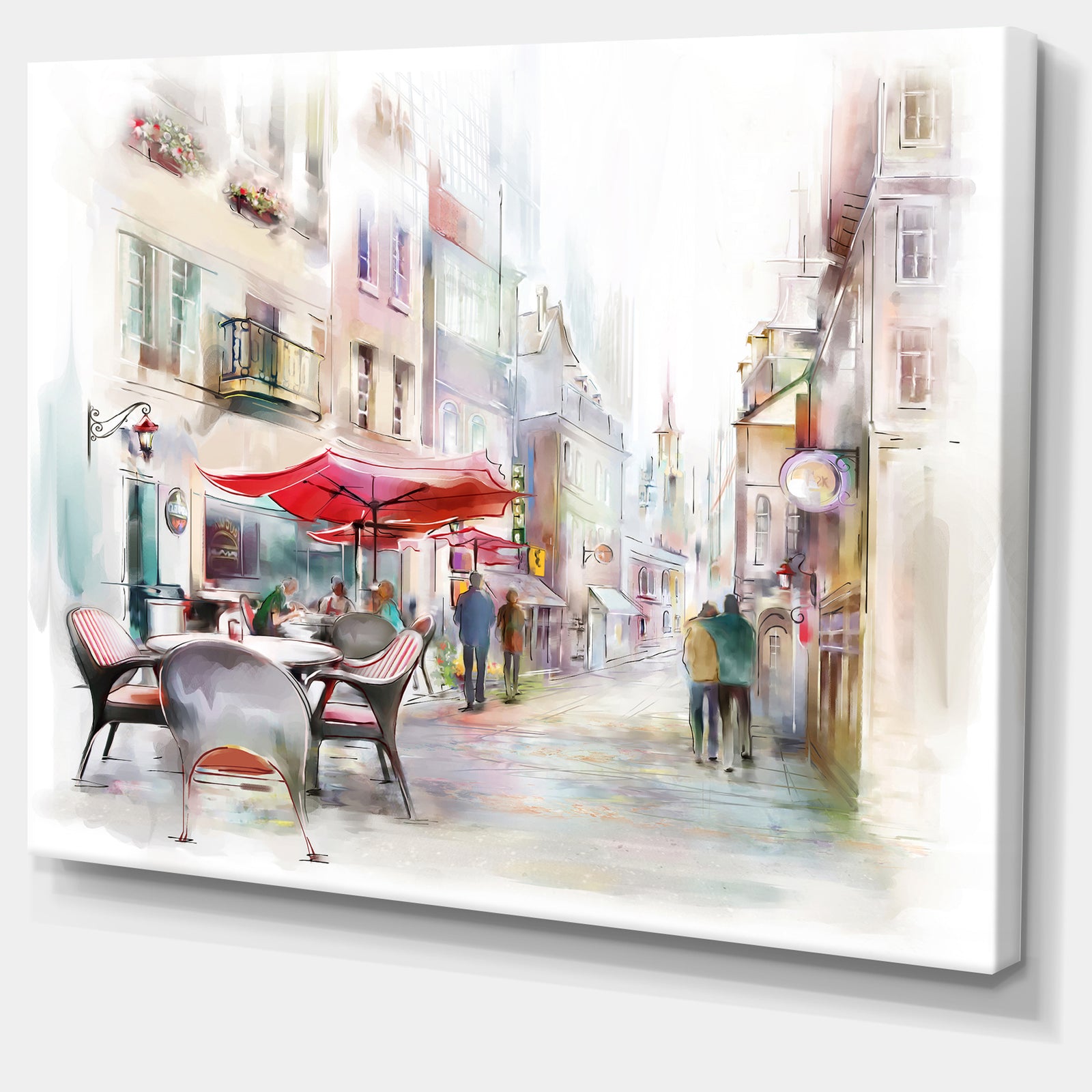 Illustrated Street Art Cityscape - Digital Art Cityscape Canvas Print