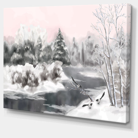 Grey Winter Vector - Landscape Watercolor Canvas Art Print
