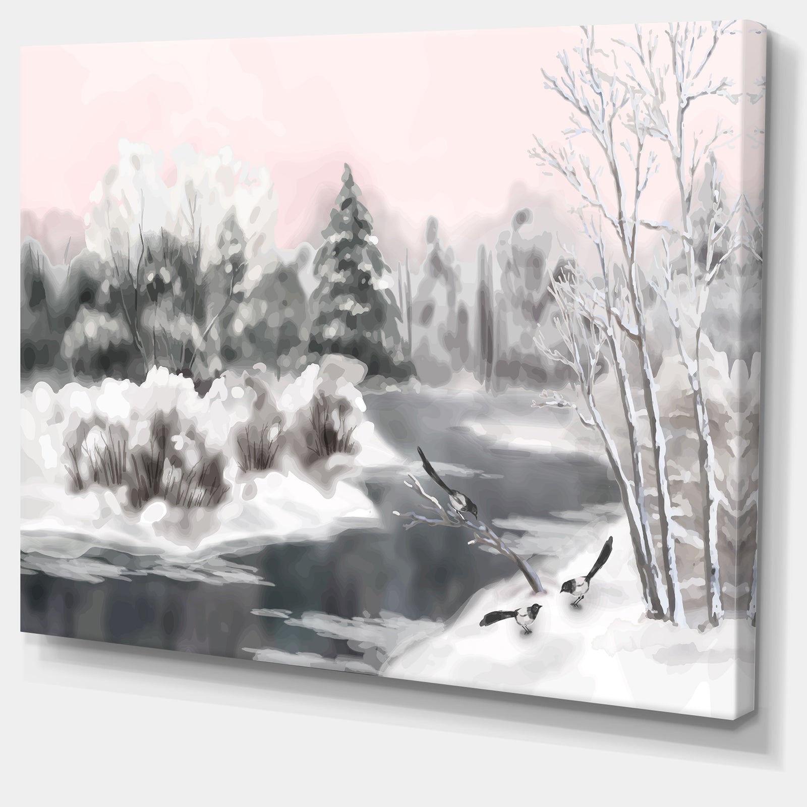 Grey Winter Vector - Landscape Watercolor Canvas Art Print