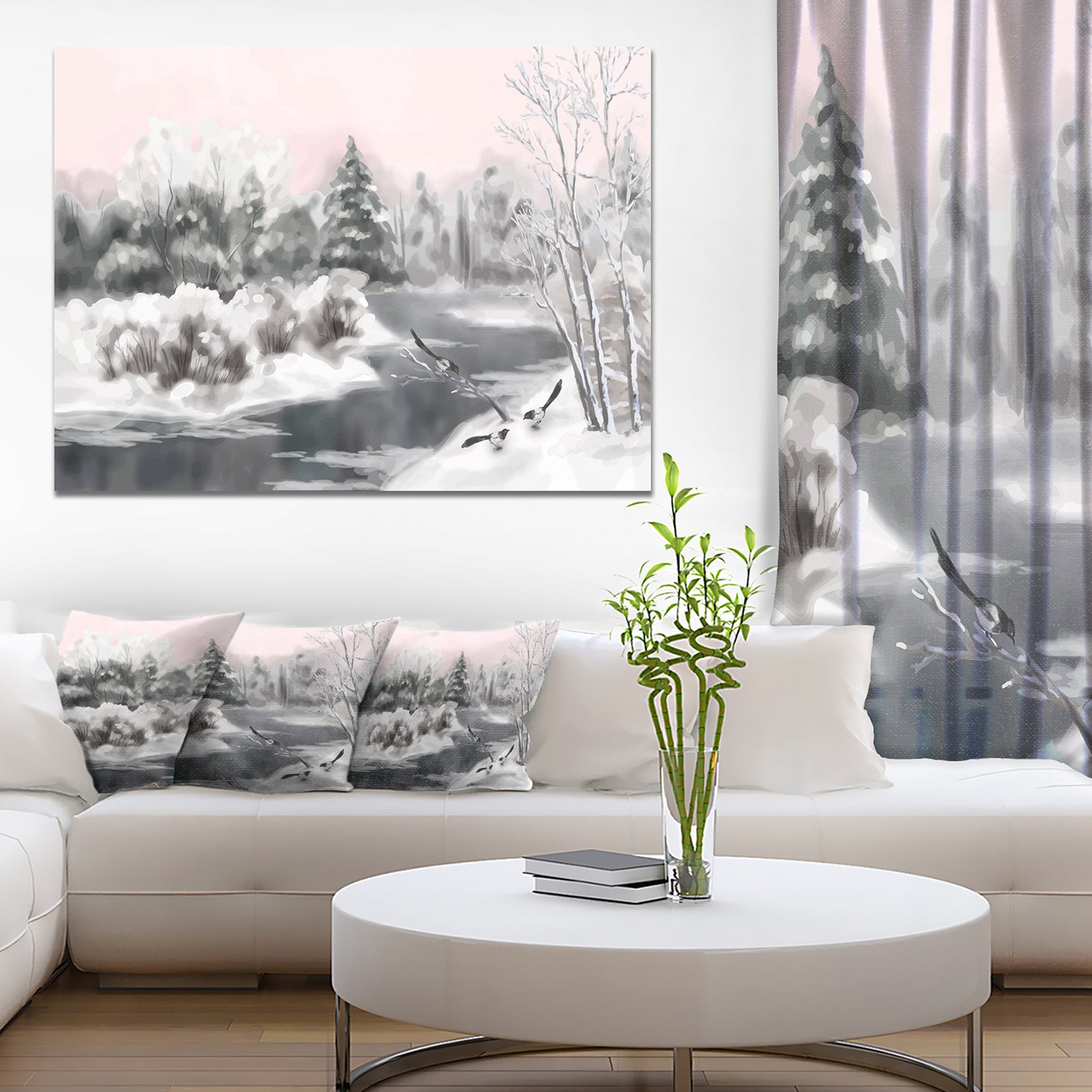 Grey Winter Vector - Landscape Watercolor Canvas Art Print