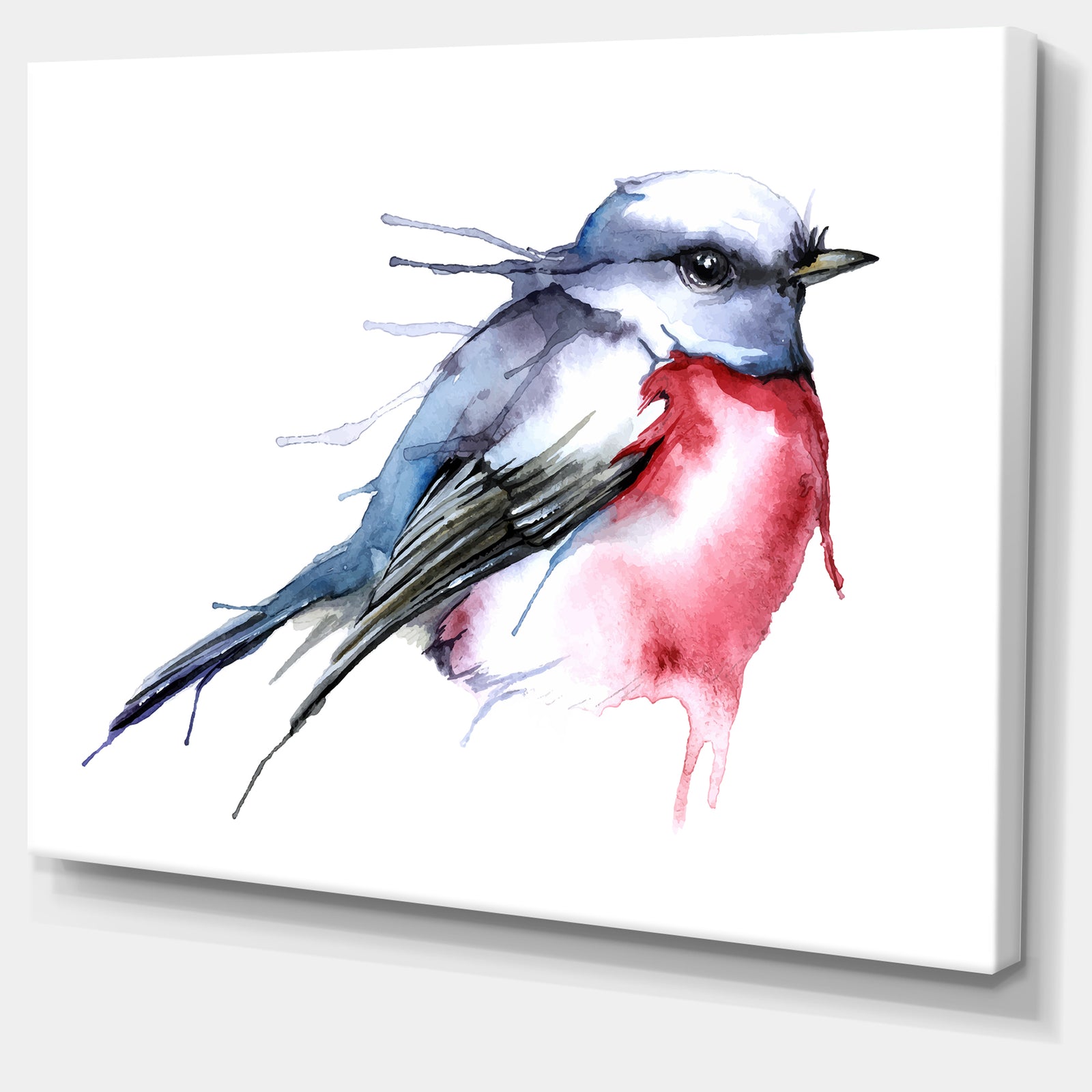 Bird in Blue and Red - Watercolor Animal Canvas Art Print