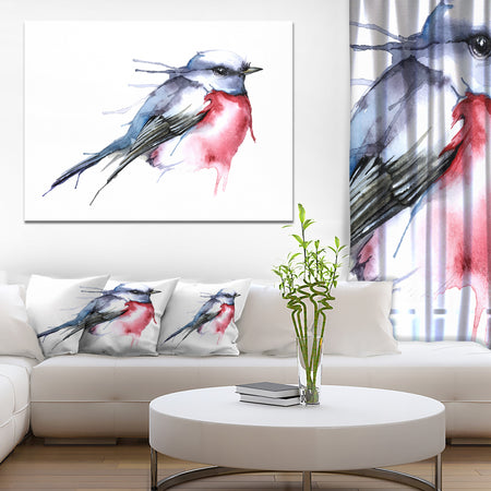 Bird in Blue and Red - Watercolor Animal Canvas Art Print