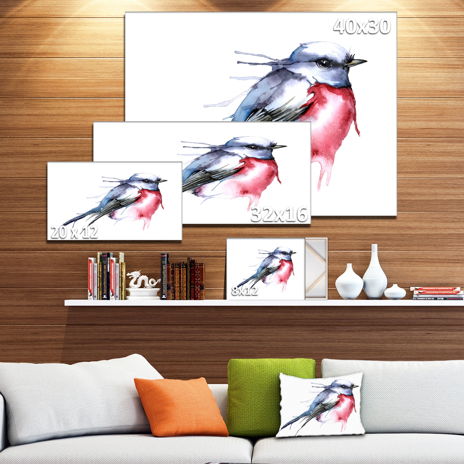 Bird in Blue and Red - Watercolor Animal Canvas Art Print