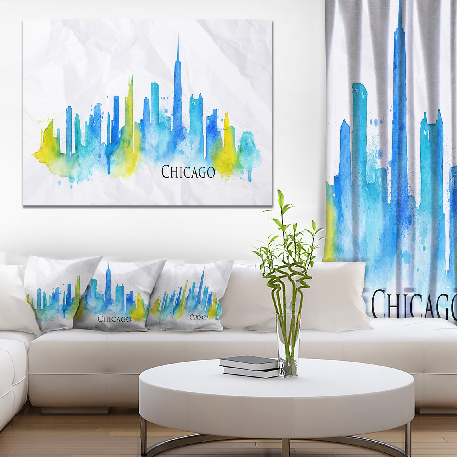 Chicago Blue Green Silhouette ? Cityscape Canvas Print