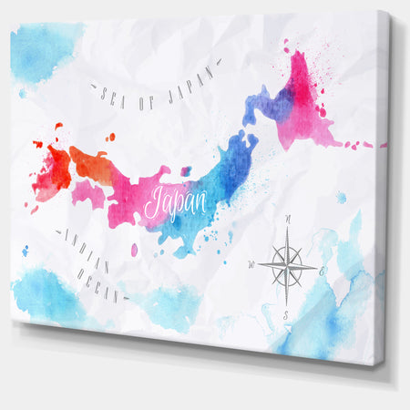 Japan Map Watercolor - Canvas Wall Art Print