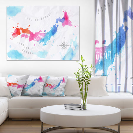 Japan Map Watercolor - Canvas Wall Art Print