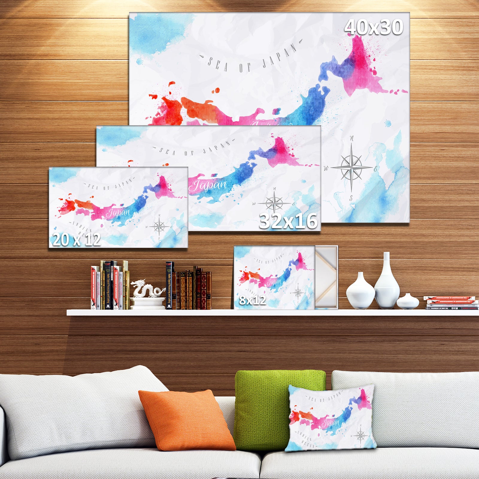 Japan Map Watercolor - Canvas Wall Art Print