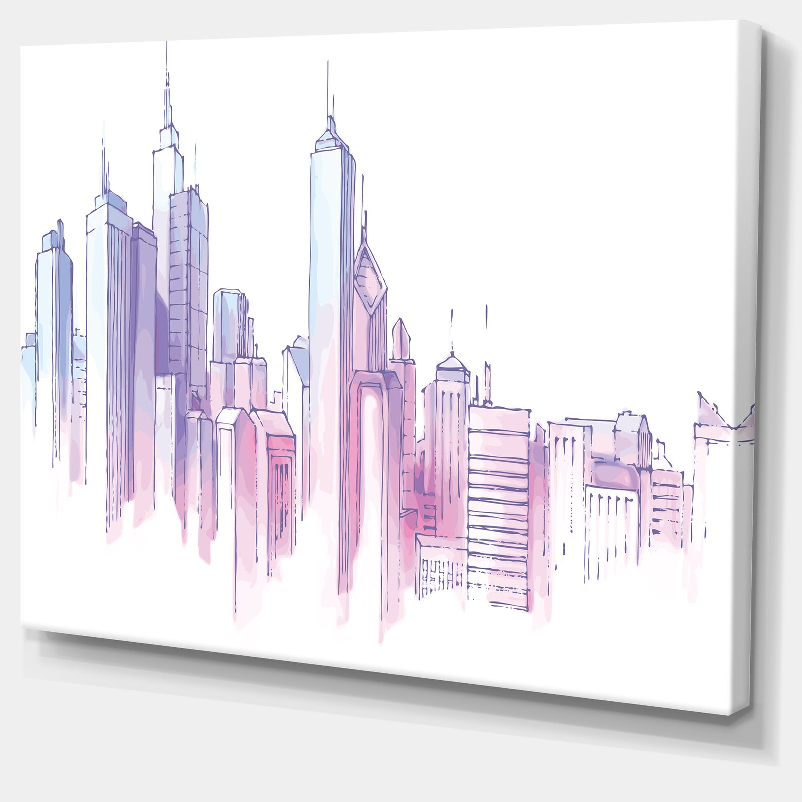 Purple City Skyline - Cityscape Painting Canvas Print
