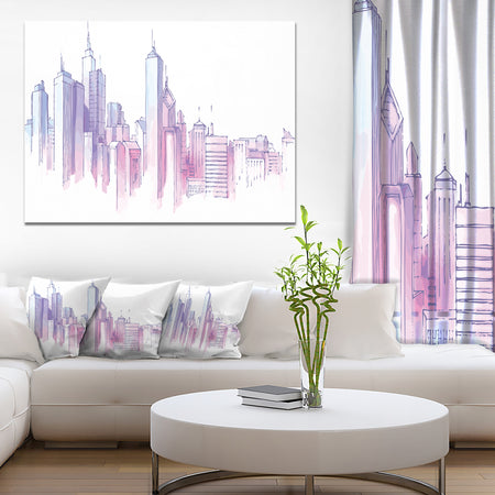 Purple City Skyline - Cityscape Painting Canvas Print