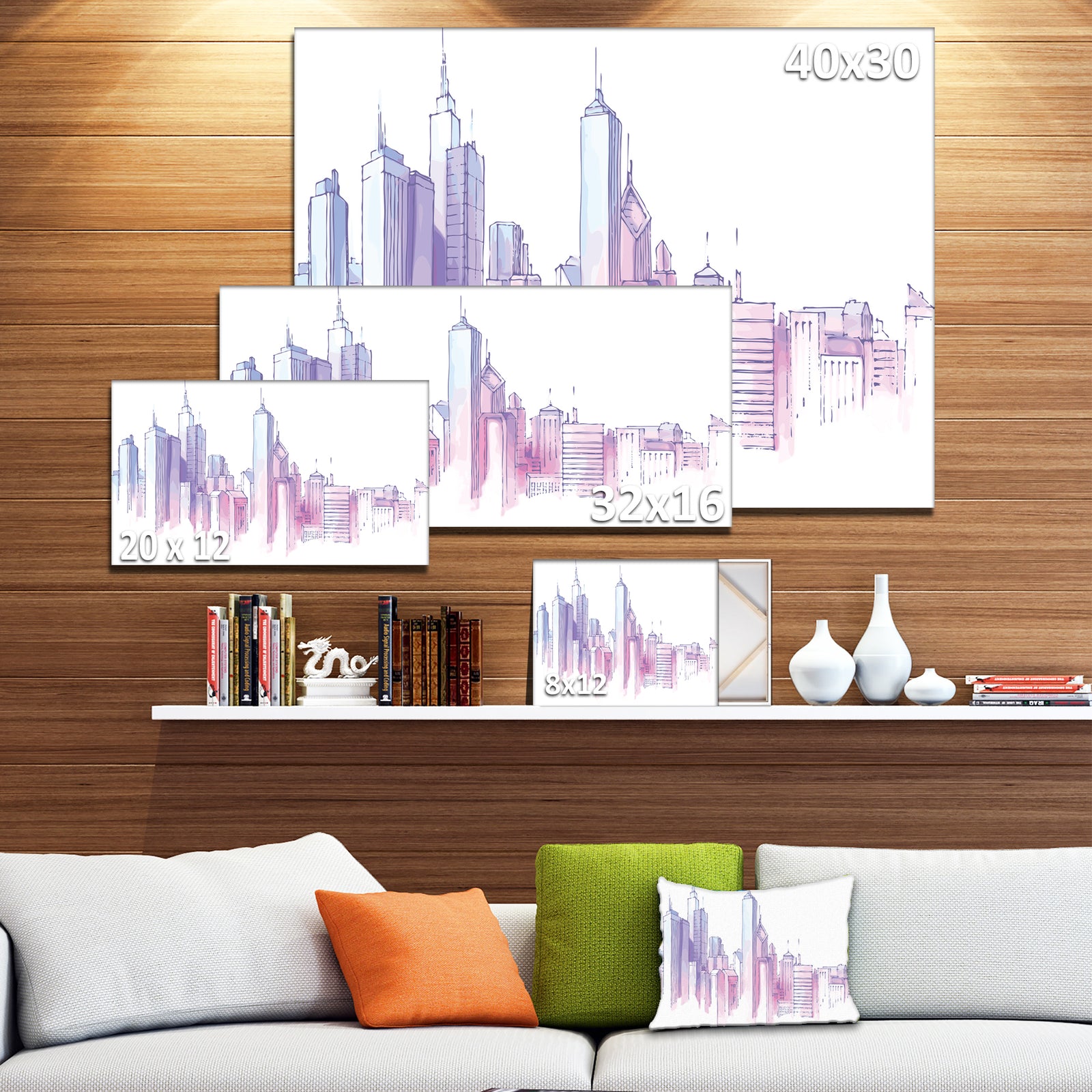 Purple City Skyline - Cityscape Painting Canvas Print