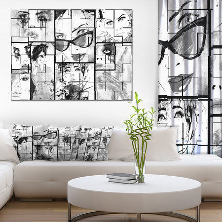 Many Girl Faces Collage - Portrait Digital Art Canvas Print