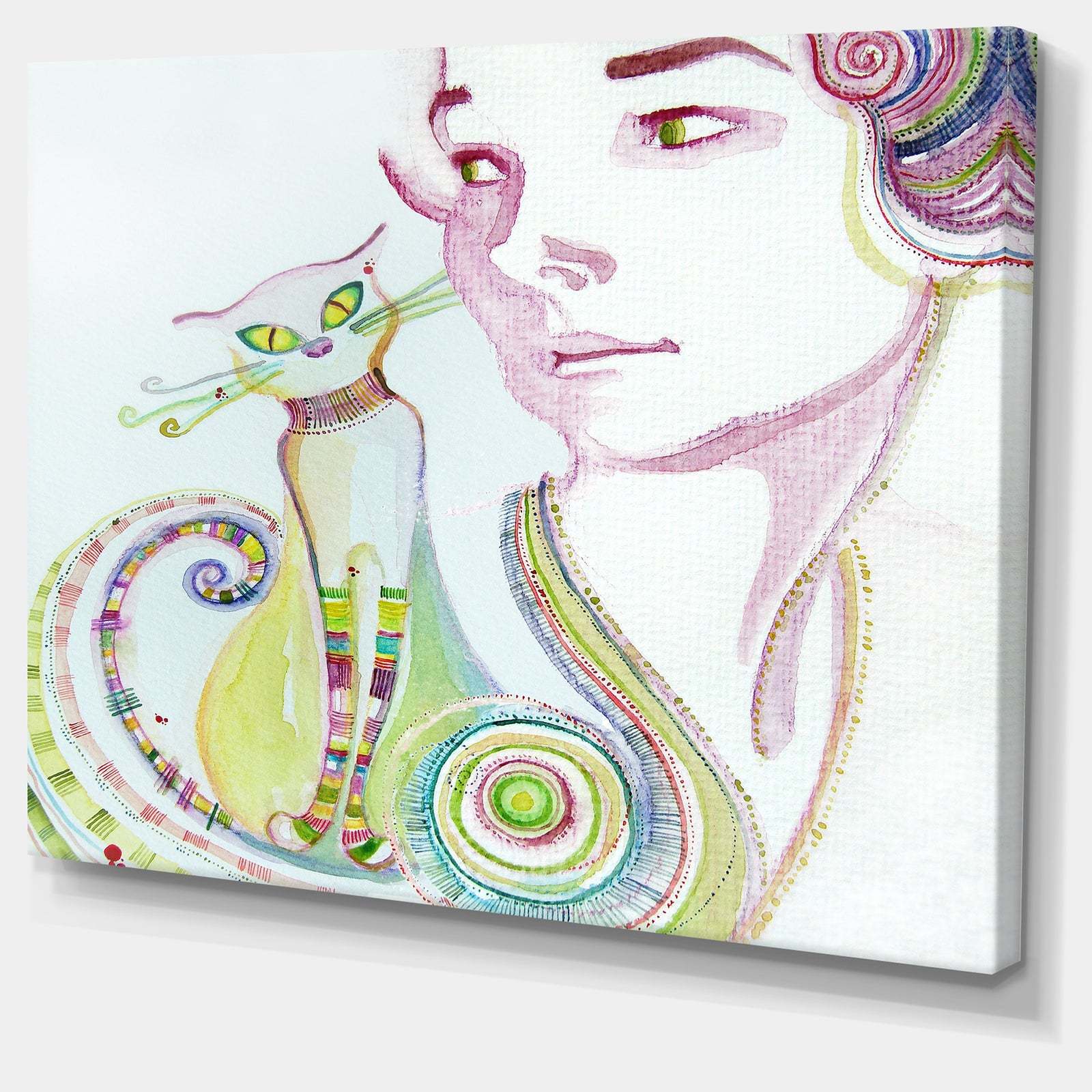 Cute Girl with Cat - Portrait Painting Canvas Print