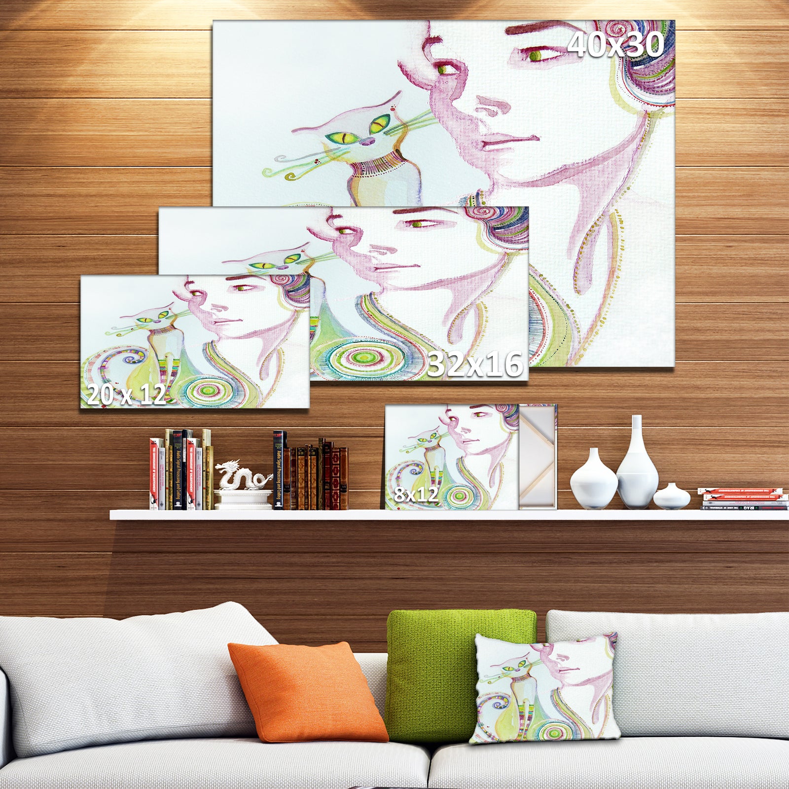 Cute Girl with Cat - Portrait Painting Canvas Print