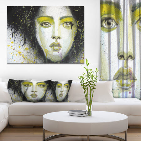 Girl with Yellow Eye line - Portrait Digital Art Canvas Print