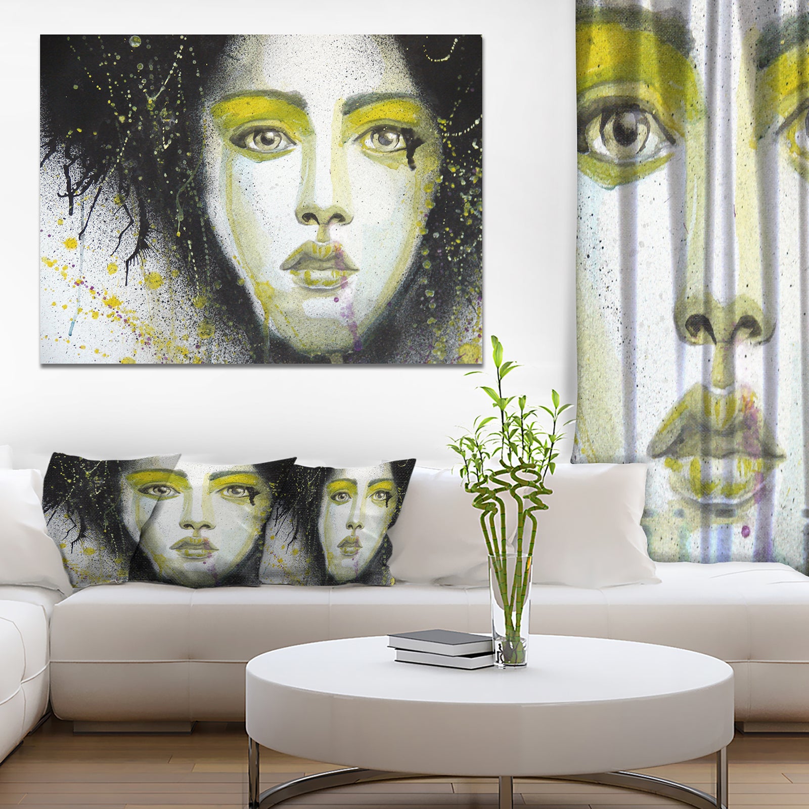 Girl with Yellow Eye line - Portrait Digital Art Canvas Print