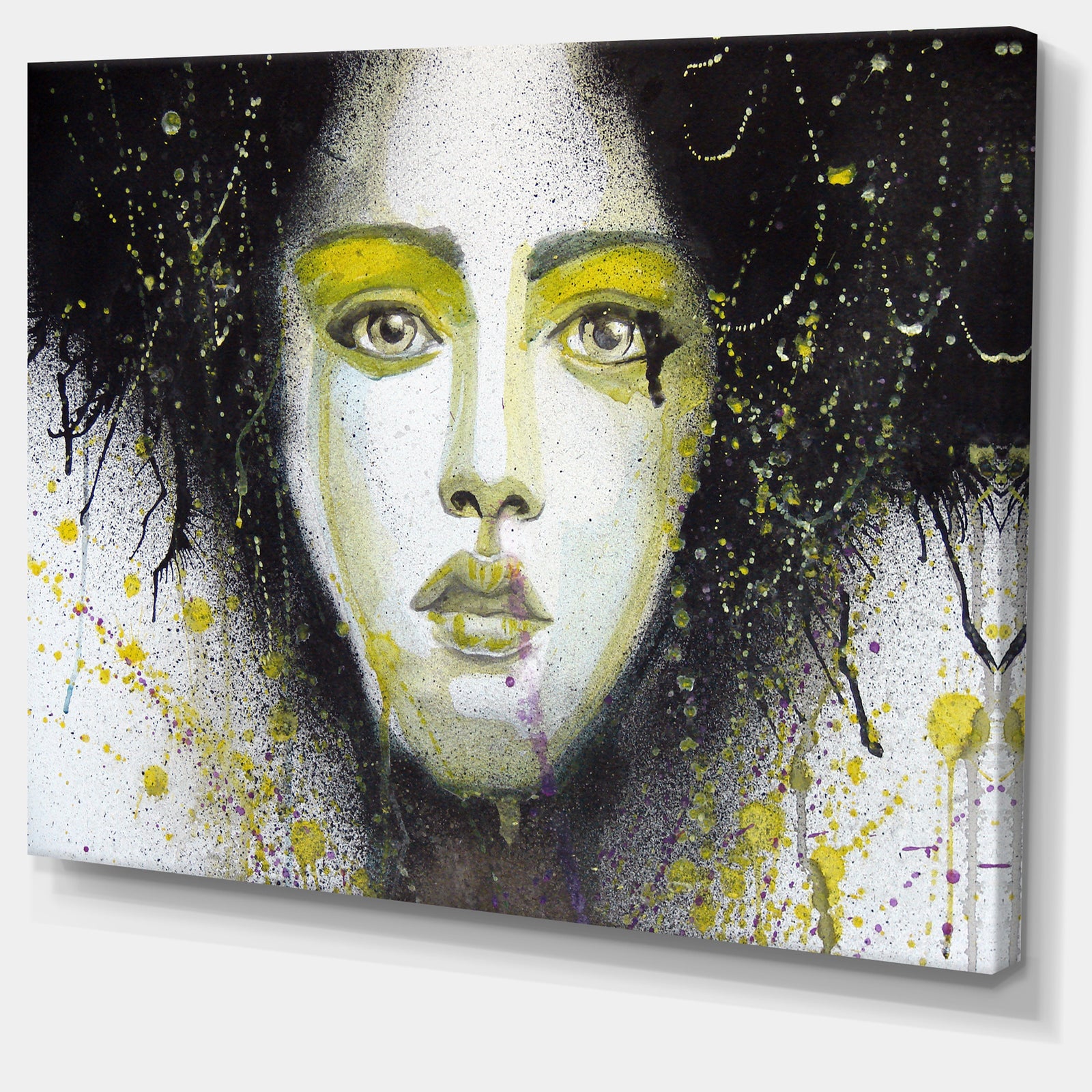 Girl with Yellow Eye line Large - Portrait Digital Art Canvas Print
