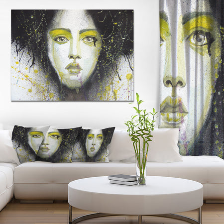 Girl with Yellow Eye line Large - Portrait Digital Art Canvas Print