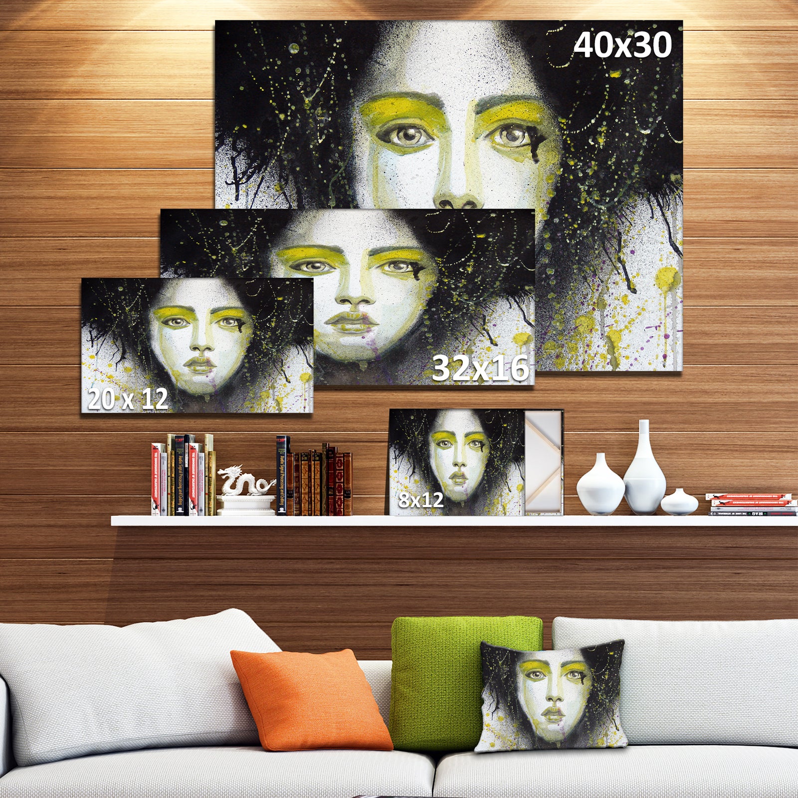 Girl with Yellow Eye line Large - Portrait Digital Art Canvas Print