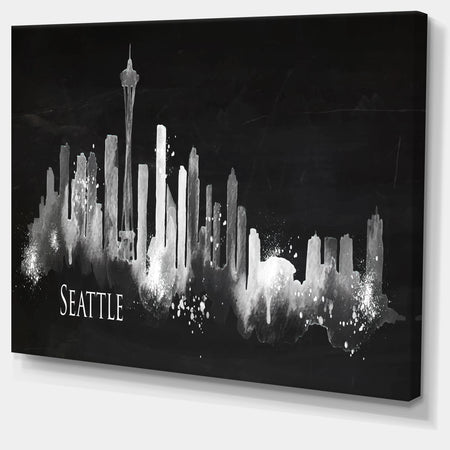 Seattle Dark Silhouette - Cityscape Painting Canvas Print