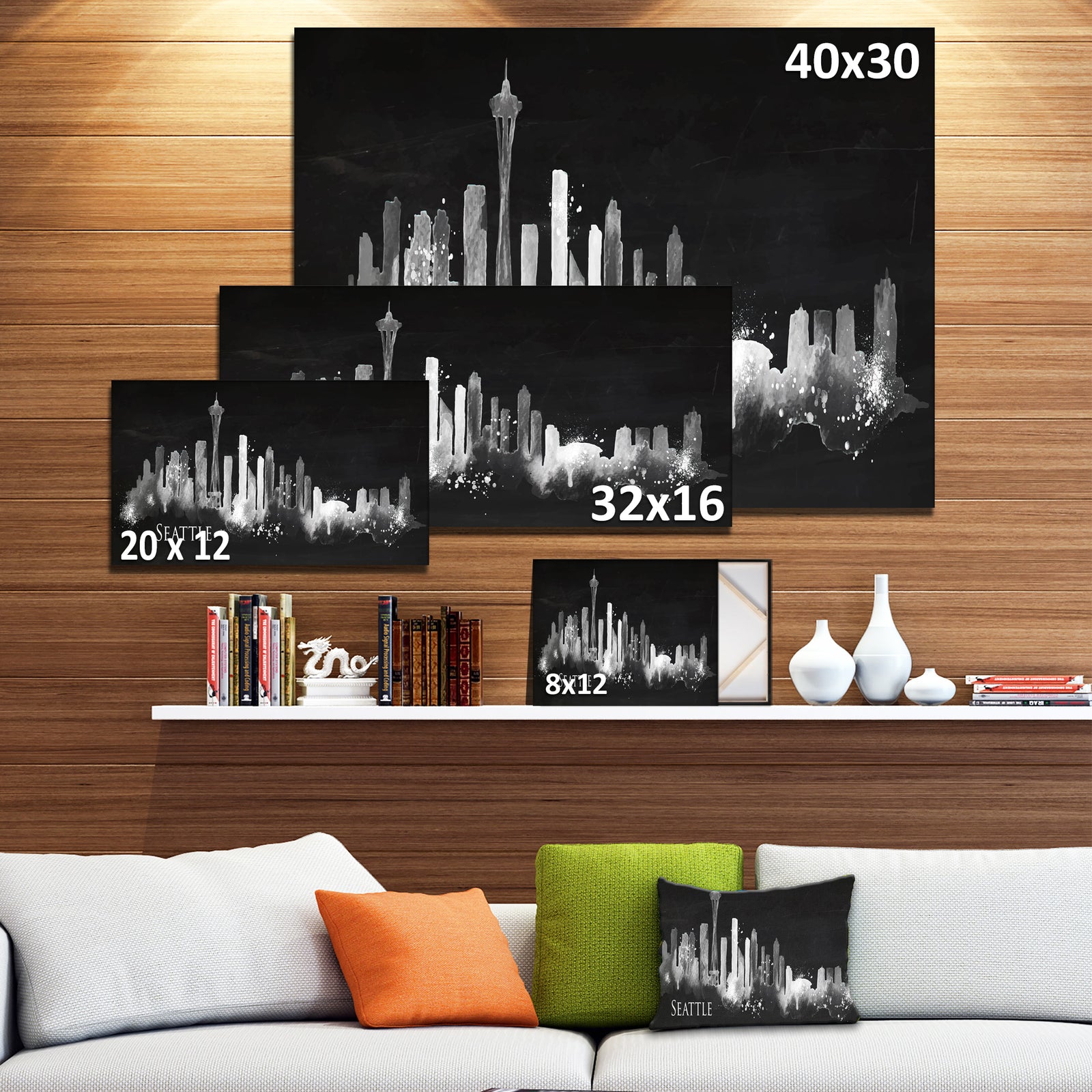 Seattle Dark Silhouette - Cityscape Painting Canvas Print